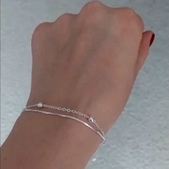 "925 Sterling Silver Double Layer Beaded Chain Bracelet with Extension" - Picture 1 of 7